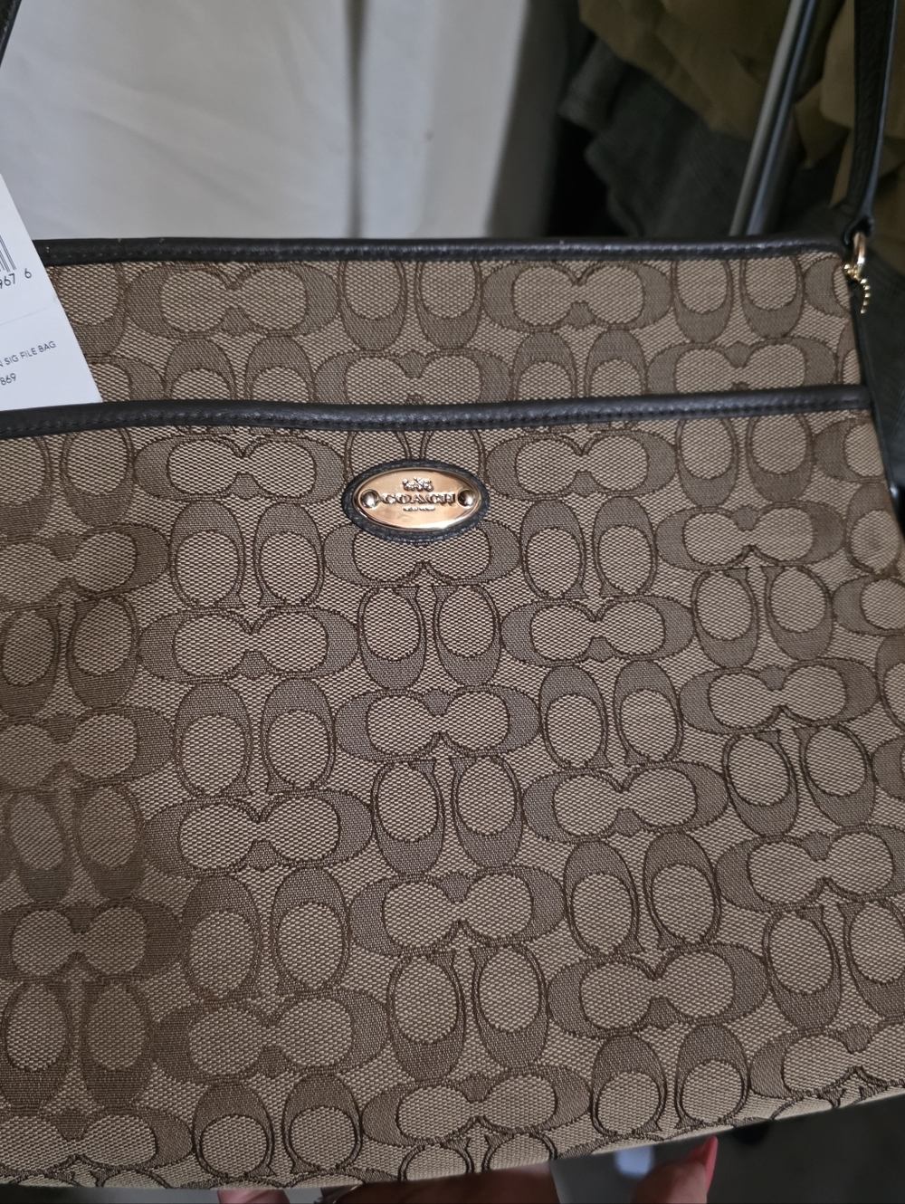 Coach Brown Signature Canvas Shoulder Bag with Dark Trim